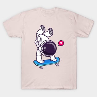 Cute Astronaut Playing Skateboard Cartoon T-Shirt